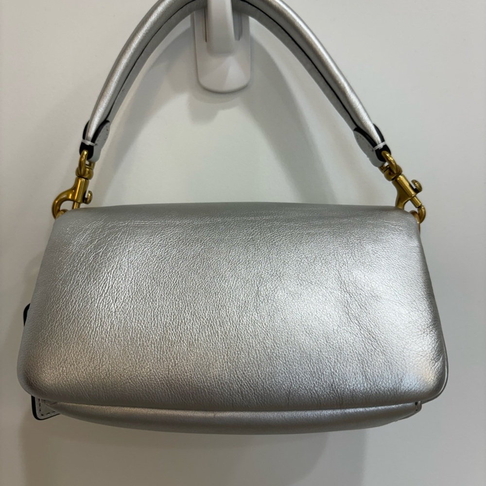 Coach Pillow Tabby MetallicSilver Leather Shoulder Bag - Picture 2 of 12